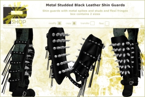 Studded black leather shin guards